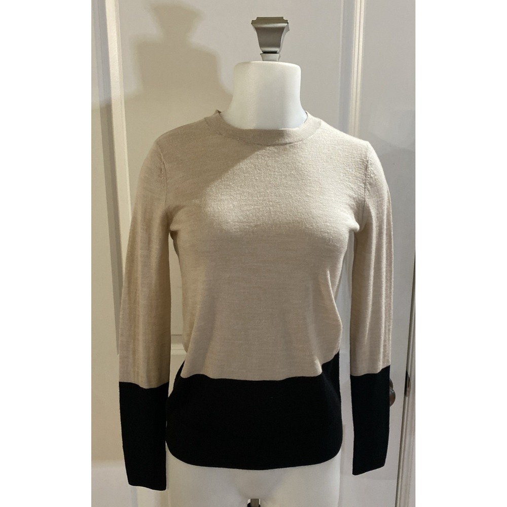 Club Monaco‎ 100% Wool Color Block Crewneck Sweater Soft Size XS Ivory Black